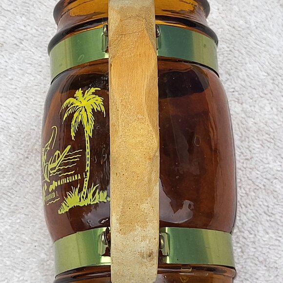 VTG Siesta Ware Brown Glass Barrel 5.5" Mug Wood Handle Bahama Islands RARE GUC - Picture 6 of 13